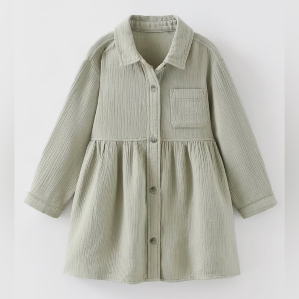 NWT Zara Textured Shirt Dress Sage Green Girls 3T/ 4T Toddler 1639/011/500 - Picture 3 of 3